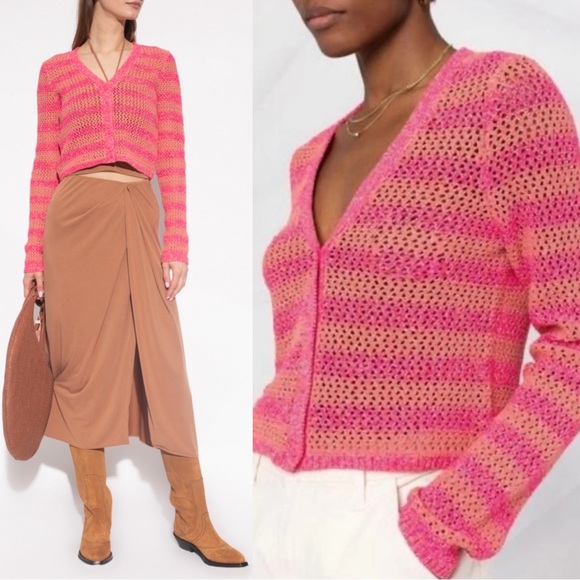 Rag & Bone Carson Cropped Crochet Cardigan Sweater Size Small NWT Pink Multi - Picture 1 of 6
